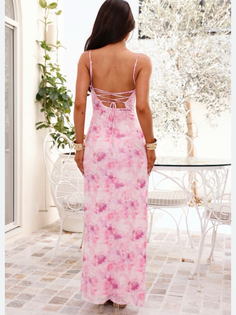 Musical Delight Mesh Maxi Dress In Pink From The Brand Hello Molly.